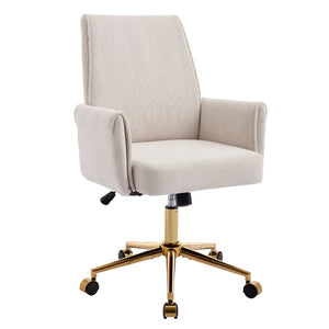 English Elm Mid-back Striped Fabric Office Chair with Gold Base Ergonomic Memory Foam Lumbar White W2311P420440