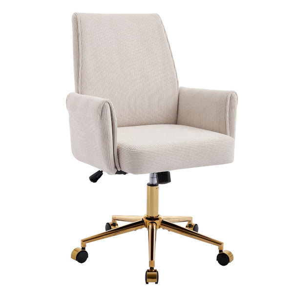 English Elm Mid-back Striped Fabric Office Chair with Gold Base Ergonomic Memory Foam Lumbar White W2311P420440