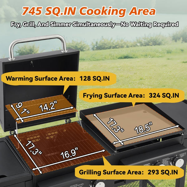 English Elm All-in-one Propane Grill Griddle Combo 745 Sq in 56000 Btu Backyard Cooker W1820P361752