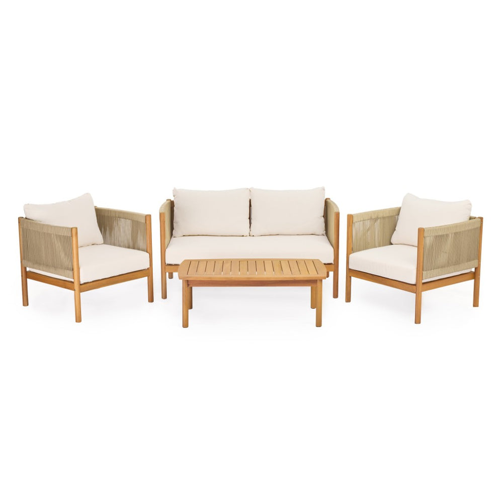 English Elm 4-piece Outdoor Seating Set Solid Acacia Wood Woven Rope Resort Patio Lounge N768P381012L_2_N768P381013L