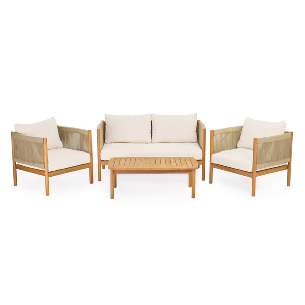 English Elm 4-piece Outdoor Seating Set Solid Acacia Wood Woven Rope Resort Patio Lounge N768P381012L_2_N768P381013L