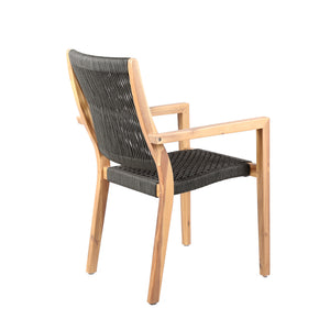 English Elm Rivani Eucalyptus Wood Outdoor Dining Chairs Set of 2 — Teak Finish, Charcoal Rope, Tall Back Comfort B2736P354401