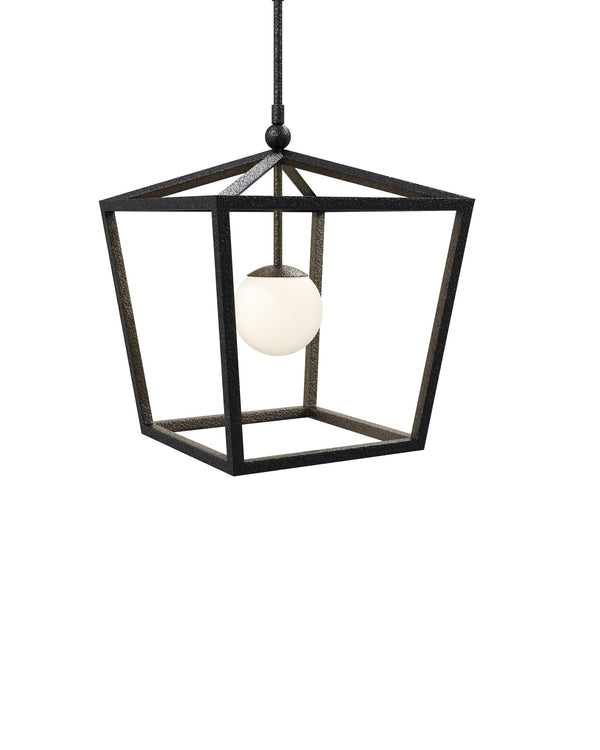 Currey & Company Denison Black Outdoor Lantern - Elegant Wrought Iron Design With Soft Glow For Patios & Porches Black Wrought Iron ,Glass 9500-0025-currey-company