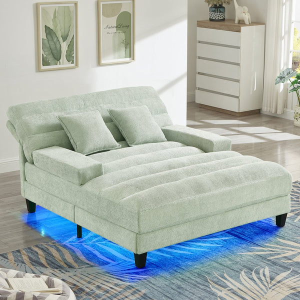 English Elm Modern Chaise Lounge Sofa with Adjustable 6-Position Backrest and App-Controlled RGB LED Lighting, Plush Chenille Upholstery Green N719P330968F