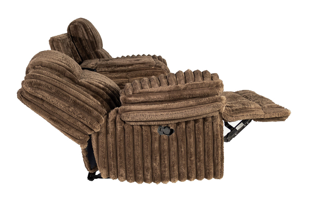 English Elm Contemporary Chocolate Fur-Like Corduroy Motion Sofa with Cup Holders, Drawer & USB Charging Recliner B011P335399