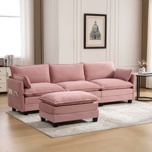 English Elm United We Win Modular Corduroy Sectional with Ottoman Low Profile Living Room Couch Pink W1568S00256