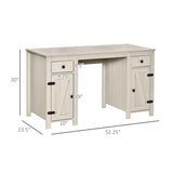 English Elm Homcom Farmhouse Computer Desk With Storage, Home Office Desk With 2 Drawers and 2 Cabinets, Cream White