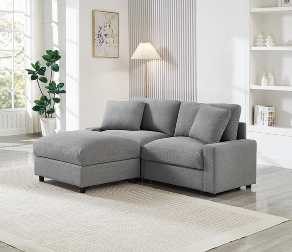 English Elm 72.05" L-shaped Sectional Sofa Cloud Cushion Polyester with Storage Ottoman Small Space Grey W1669S00048