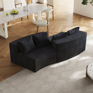 English Elm Corduroy Curved Sectional Sofa with Four Pillows — Modular Semi-Circular Plush Cloud Seating Comfort Black W834P232285