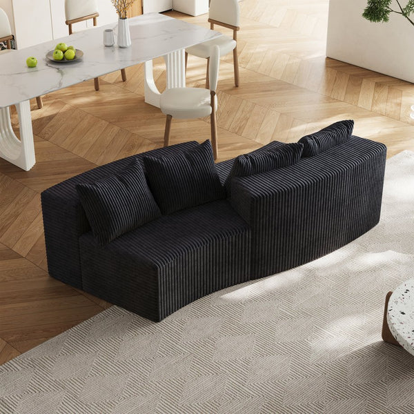 English Elm Corduroy Curved Sectional Sofa with Four Pillows — Modular Semi-Circular Plush Cloud Seating Comfort Black W834P232285