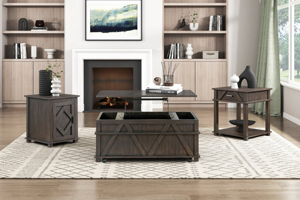 English Elm Traditional Rustic Lift-Top Cocktail Table with Hidden Storage, Pine Veneer Finish, Casters for Easy Mobility and Workspace Convenience Brown 47.5 L x 29.5 W x 22.5 H B011P387103