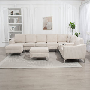 English Elm Convertible Sectional Sofa With Storage Ottoman, Cupholders & Usb Ports - Modern Comfort For Living Spaces W3098S00034