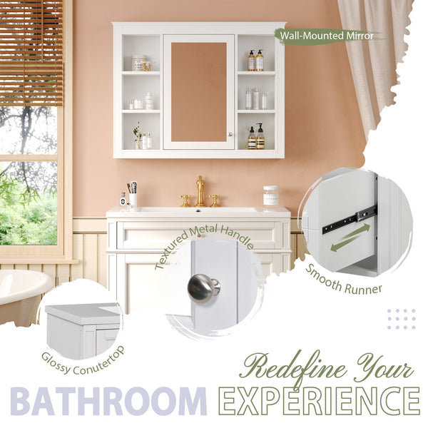English Elm 36'' Modern Bathroom Vanity Set With Sink, Mirror & Open Shelves - Stylish Storage Solution! N710S236006K
