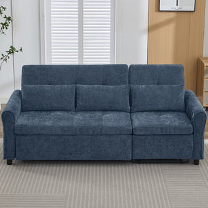 English Elm 2-in-1 Sofa Pull-Out Sleeper with Reversible Recliner, USB Ports, Tufted Curved Arms, 82" Comfort Blue N719S002010C