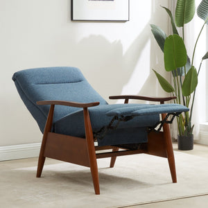 English Elm Tustin Mid-century Push Back Recliner with Chestnut Wood Arms and Performance Fabric Blue B050P429144