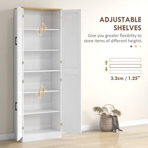 English Elm HOMCOM 67" Freestanding Kitchen Pantry Cabinet with 4 Doors, 6-Tier Adjustable Shelves, Rustic Charm White W2225P249923