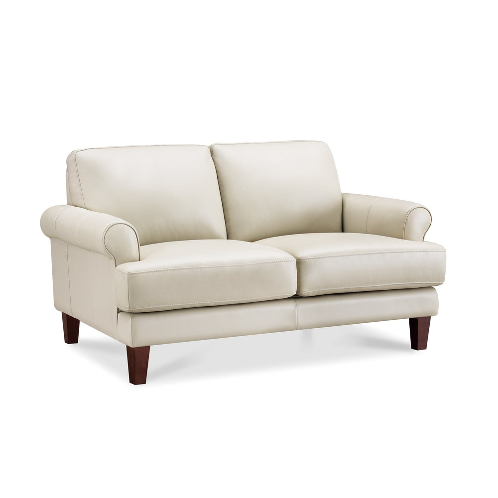 English Elm Dawn Leather Loveseat with Top-Grain Seating, Pocket Coil Cushions, Feather-Memory Foam Comfort Off White B2705P338100