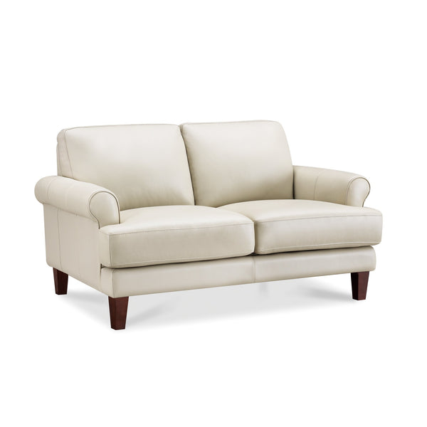 English Elm Dawn Leather Loveseat with Top-Grain Seating, Pocket Coil Cushions, Feather-Memory Foam Comfort Off White B2705P338100