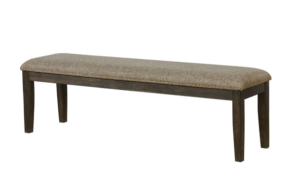 English Elm Transitional Espresso Frame 63" Dining Bench Padded Seat Nailhead Trim Warm Gray Fabric Upholstered B2741P309199