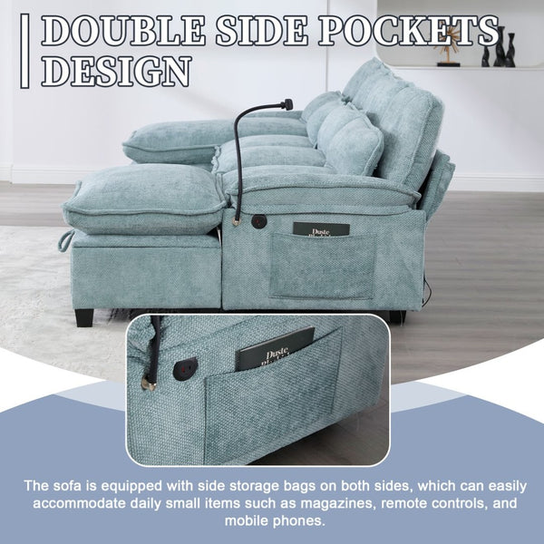 English Elm United We Win 106" U-Shaped Sectional Sofa With Ottoman, Usb Ports & Dual Side Pockets For Comfort W1568S00230-GIGA