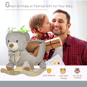 English Elm Qaba Plush Bear Toddler Rocker with Wooden Base Sound Feature and Safety Belt W2225P229171