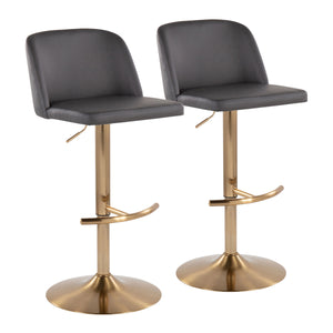 English Elm Toriano Adjustable Swivel Barstool by LumiSource — Faux Leather Padded Seat with Gold T-Footrest Set of 2 Grey B202S01046