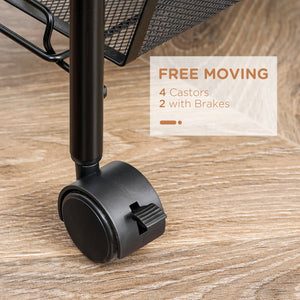 English Elm HOMCOM 5-Tier Rolling Utility Cart with Removable Wire Baskets, Steel Frame, Wheels & Brakes, Black W2225P217726