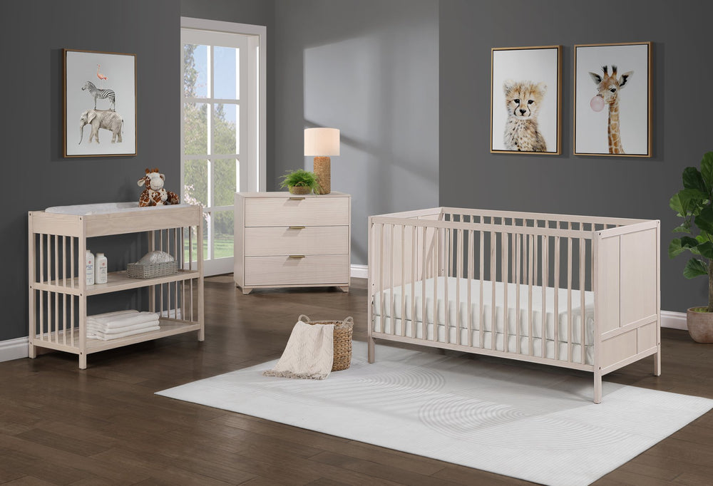 English Elm Pixie Finn 3-in-1 Crib Washed Natural — Convertible Daybed/Toddler Bed, Solid Wood, 3 Heights, Low Profile B022P204875