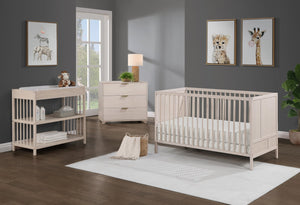 English Elm Pixie Mid-century Nursery Changing Table with Spindle Sides and Open Storage Shelves Natural B022P204855