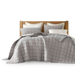 English Elm 3-piece French Linen Quilt Set King Garment Washed Box Stitch Breathable Bedding B035P408300