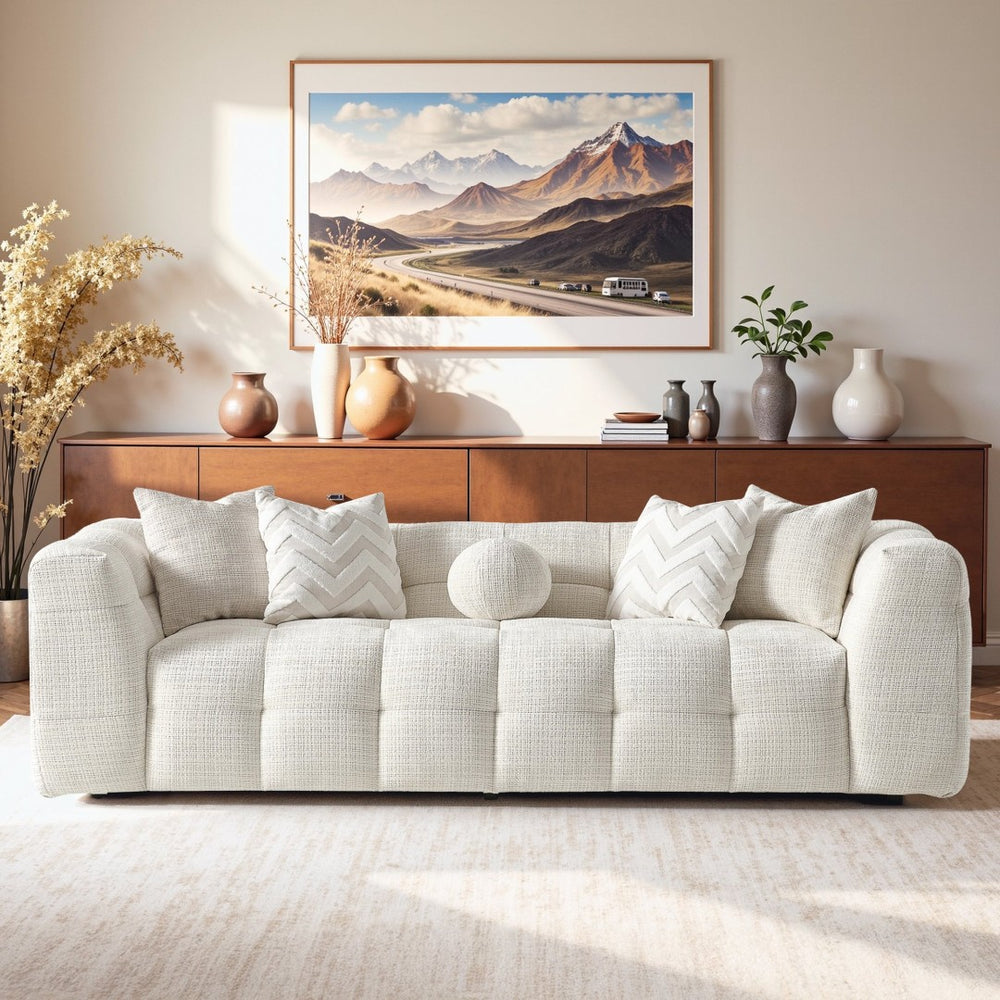 English Elm Melissa Channel Tufted Vegan Leather Sofa with Walnut Legs for Modern Living Rooms B183P423273