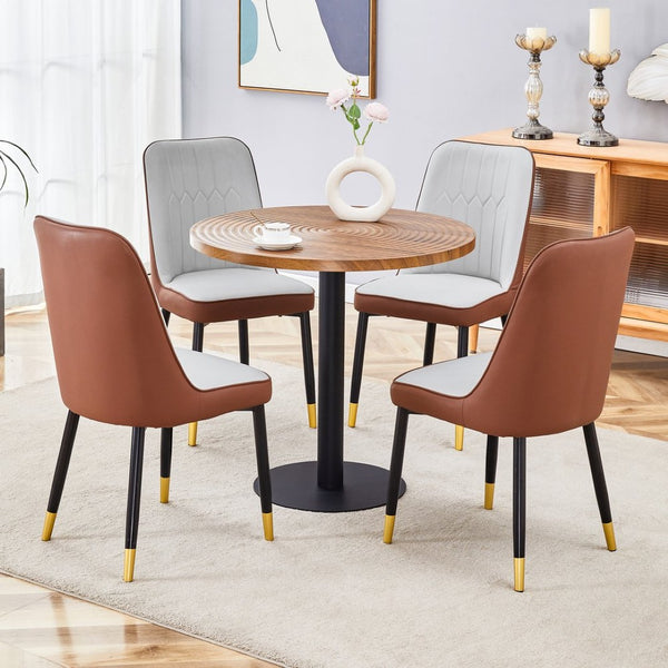 English Elm Table And Chair Set - 31.5" Modern Round Dining Table With Stylish Two-Tone Pu Chairs For Versatile Living W1151S02484-GIGA