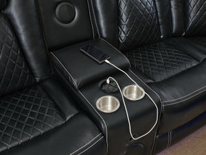 English Elm M071 Power Reclining Sectional Sofa with Bluetooth Speakers, LED Strips, USB Charger & Cupholders Black W1805S00066