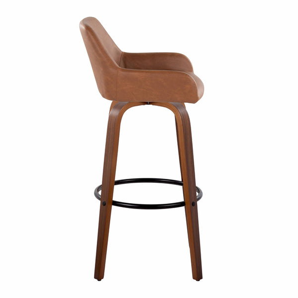English Elm Daniella 30" Modern Fixed-Height Barstools With 360° Swivel, Walnut Wood & Camel Faux Leather - Set Of 2 B202S00555