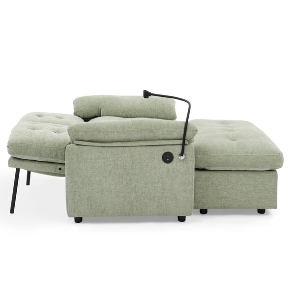 English Elm Leisure Chenille Two Seat Reclining Sofa with Usb Port Storage Ottoman Padded Armrests Cyan W487S00517