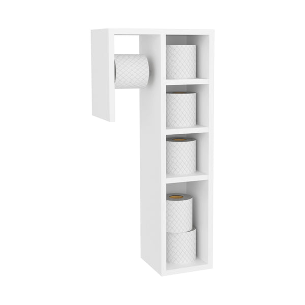English Elm Ranch, Space-Saving Toilet Paper Holder with Top Active Roll, 4 Open Shelves, Scratch-Resistant White Organizer B128P375294