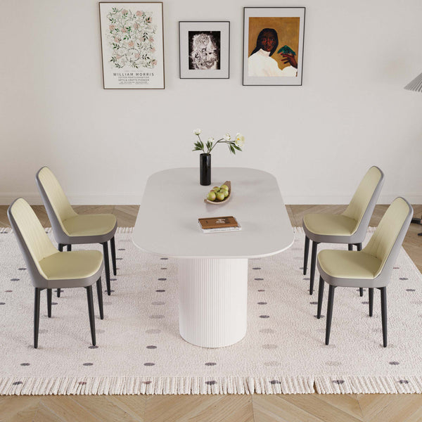 English Elm 63 "Medieval-Modern Cream Dining Table Set With 4 Pu Chairs And Black Metal Legs For Home & Kitchen W2189S00692