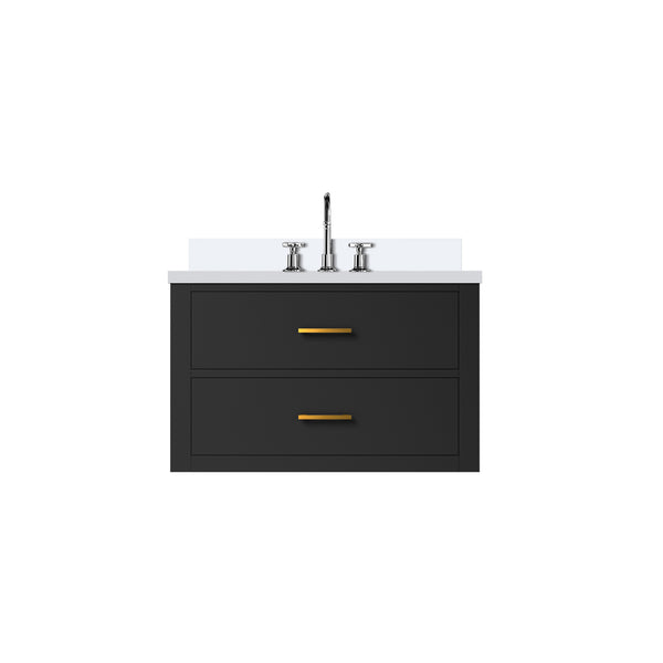 English Elm Black Single Bath Vanity With Cultured Marble Top & Faucet Set – Modern Storage Solution For Your Bathroom B2731P257918