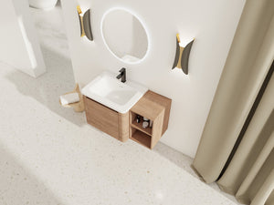 English Elm 36'' 36" Wall-Mounted Vanity with White Ceramic Sink, Plywood Shelves, Soft-Close Door & Rounded Edges W999S00379