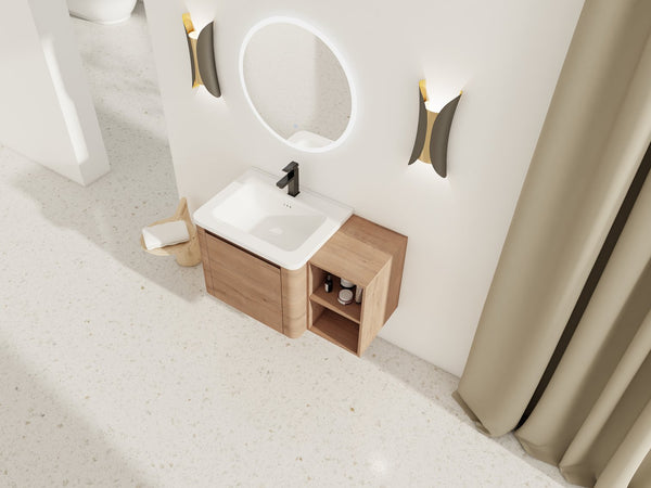 English Elm 36'' 36" Wall-Mounted Vanity with White Ceramic Sink, Plywood Shelves, Soft-Close Door & Rounded Edges W999S00379
