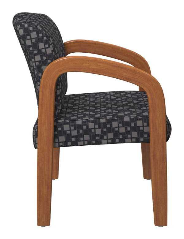 OSP Home Furnishings Medium Oak Wood Visitor Chair with Lumbar Support Taupe Fabric Seat for Office Reception Steely WD380-K108