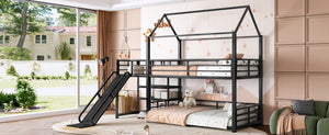 English Elm Twin House Bunk Bed with Slide Storage Stairs and Safety Rails for Kids Rooms W1580S00648