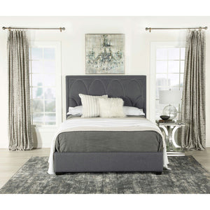English Elm Maille Charcoal Upholstered Eastern King Bed - Modern Elegance With Scalloped Headboard & Nail Trim B062S01009