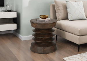 English Elm Accent Table Round Matte Finish Weather Resistant Magnesium Oxide Indoor Outdoor Side Walnut B2710P461678