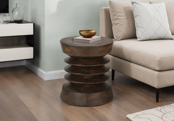 English Elm Accent Table Round Matte Finish Weather Resistant Magnesium Oxide Indoor Outdoor Side Walnut B2710P461678