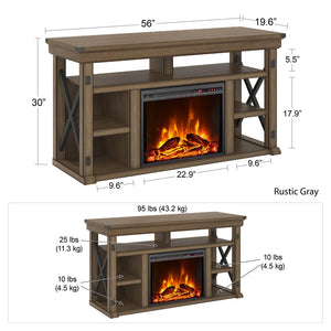 English Elm Fireplace Tv Stand with Electric Insert Wood Veneer Finish Fits Tvs up to 60 Inches B2733S00001