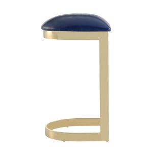 English Elm Aura Metal Upholstered Barstool Blue — Backless Faux Leather Seat, Foam Padding, Brass Polished Base, 28.5" Height, No Assembly Needed B365P397988