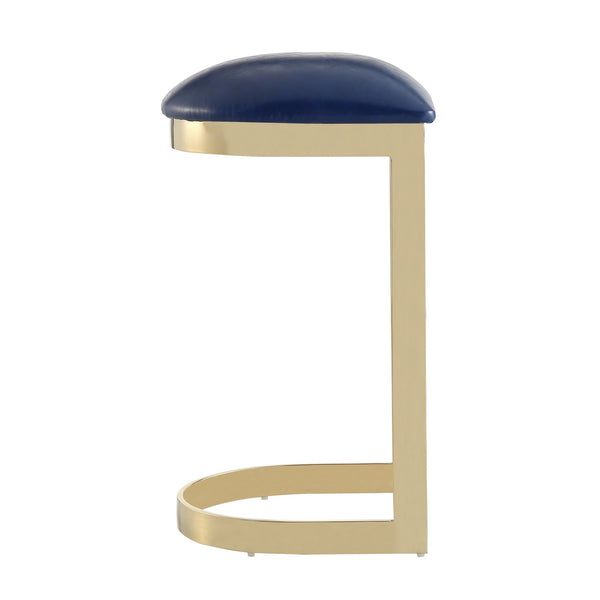 English Elm Aura Metal Upholstered Barstool Blue — Backless Faux Leather Seat, Foam Padding, Brass Polished Base, 28.5" Height, No Assembly Needed B365P397988