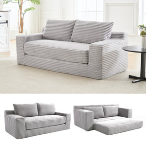 English Elm Memory foam convertible L-shaped sofa bed with corduroy upholstery, no assembly, space-saving comfort LIGHT GREY W2959P272125