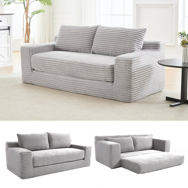 English Elm Memory foam convertible L-shaped sofa bed with corduroy upholstery, no assembly, space-saving comfort LIGHT GREY W2959P272125